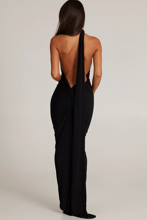 Emma Elegant Fluid Long Dress Backless