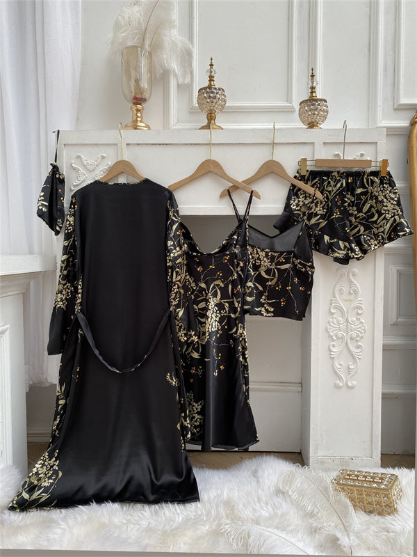 Léa Élégante Pyjama Set en Satin (4 pièces)
