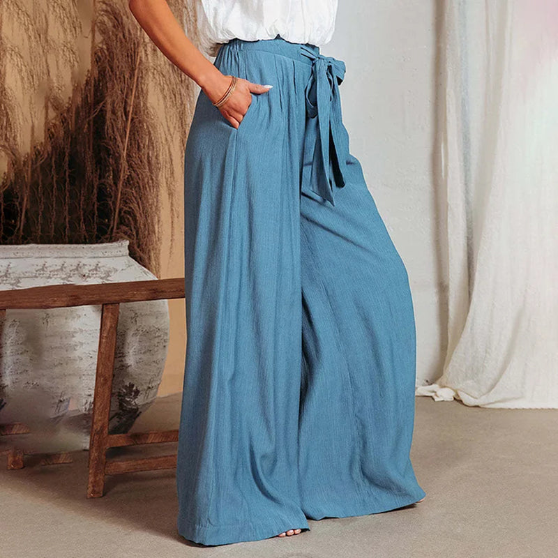 Wide Leg Pants for Women - High Waist Bow Belt