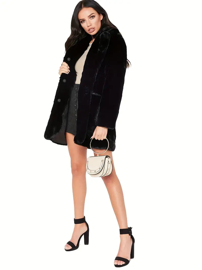 Mid-Length Women's Coat in Faux Fur