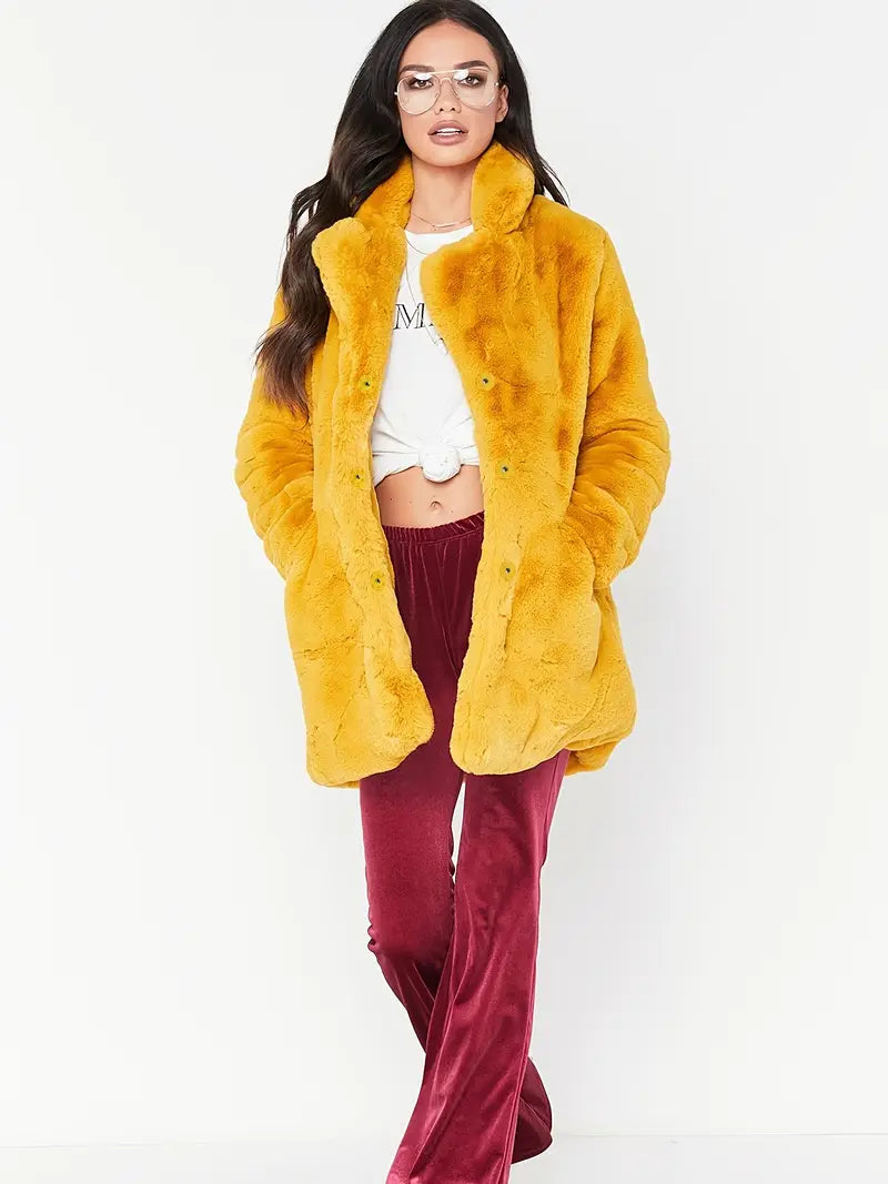 Mid-Length Women's Coat in Faux Fur
