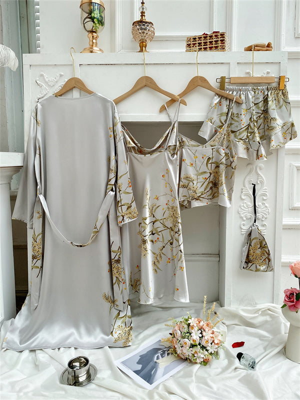 Léa Élégante Pyjama Set en Satin (4 pièces)