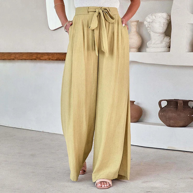 Wide Leg Pants for Women - High Waist Bow Belt