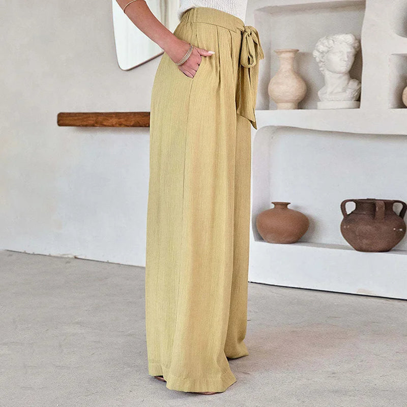 Wide Leg Pants for Women - High Waist Bow Belt
