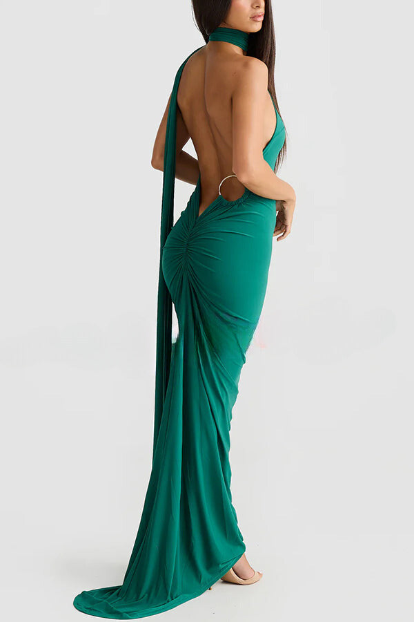 Emma Elegant Fluid Long Dress Backless