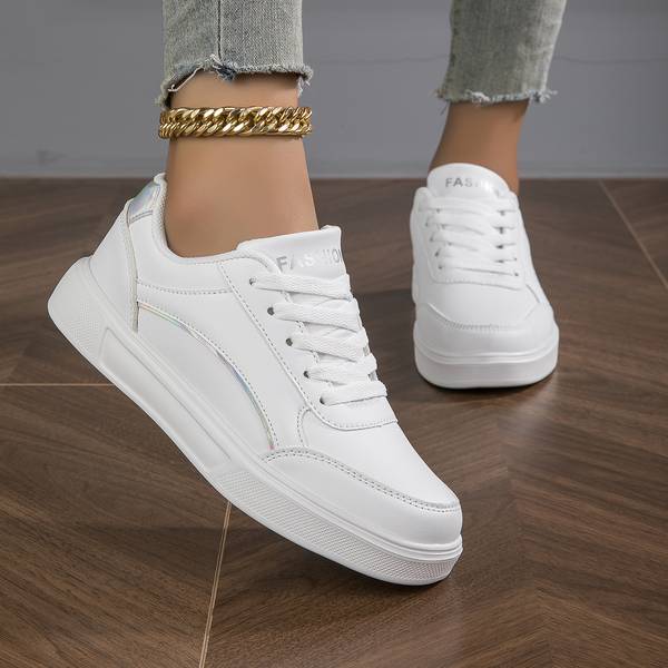 Sophie Sneakers Luxury in White PU Leather with Gold or Silver Accents