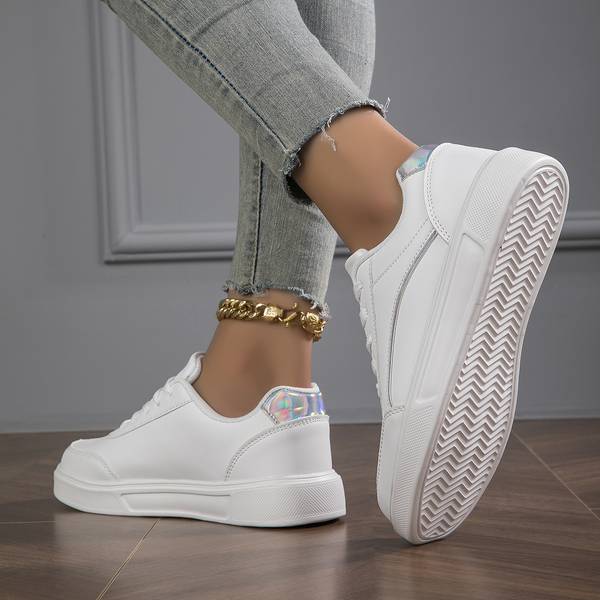 Sophie Sneakers Luxury in White PU Leather with Gold or Silver Accents