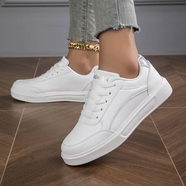 Sophie Sneakers Luxury in White PU Leather with Gold or Silver Accents