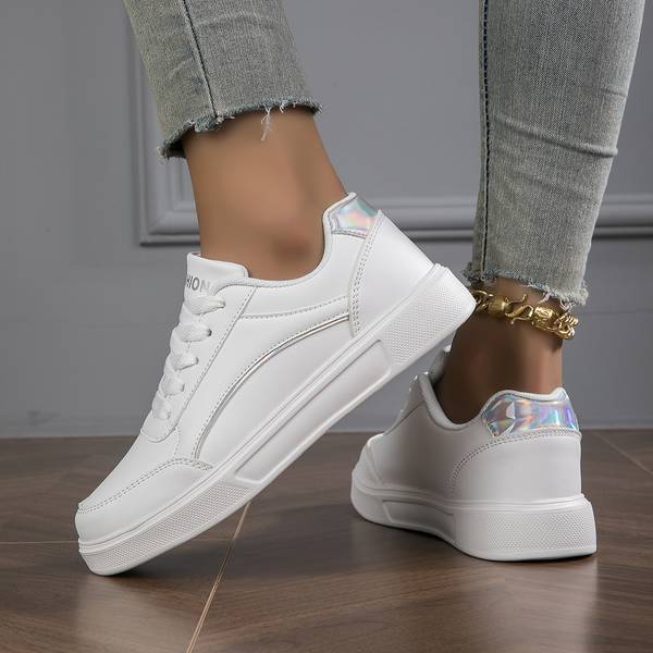 Sophie Sneakers Luxury in White PU Leather with Gold or Silver Accents