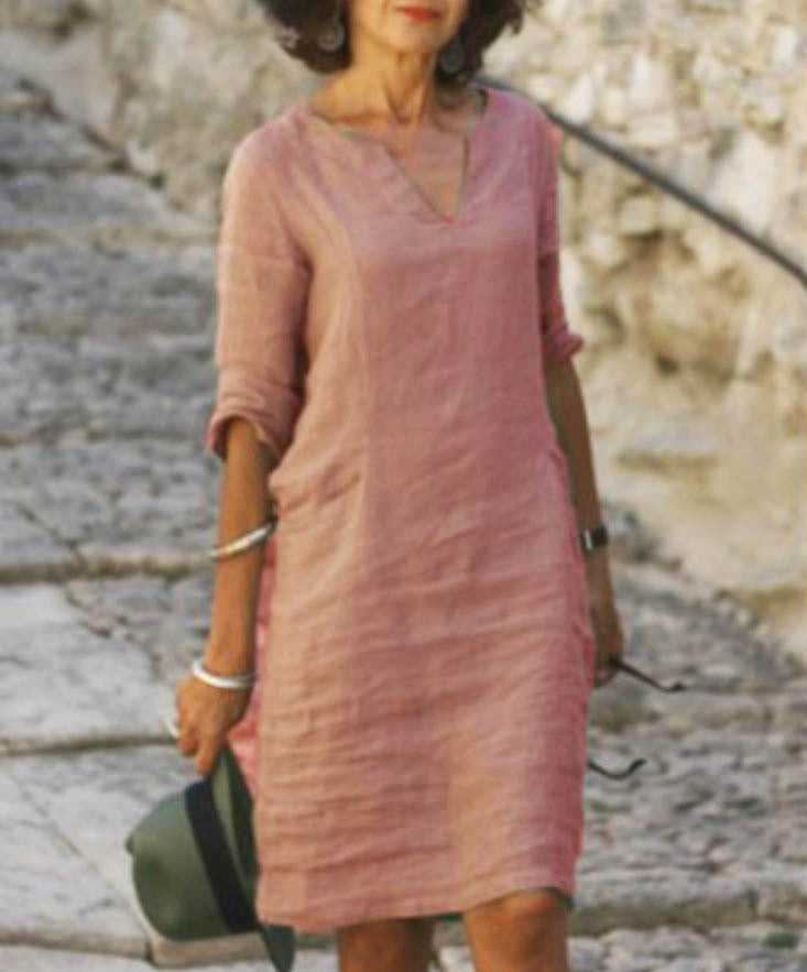 Léa – Soft and elegant linen dress with V-neck