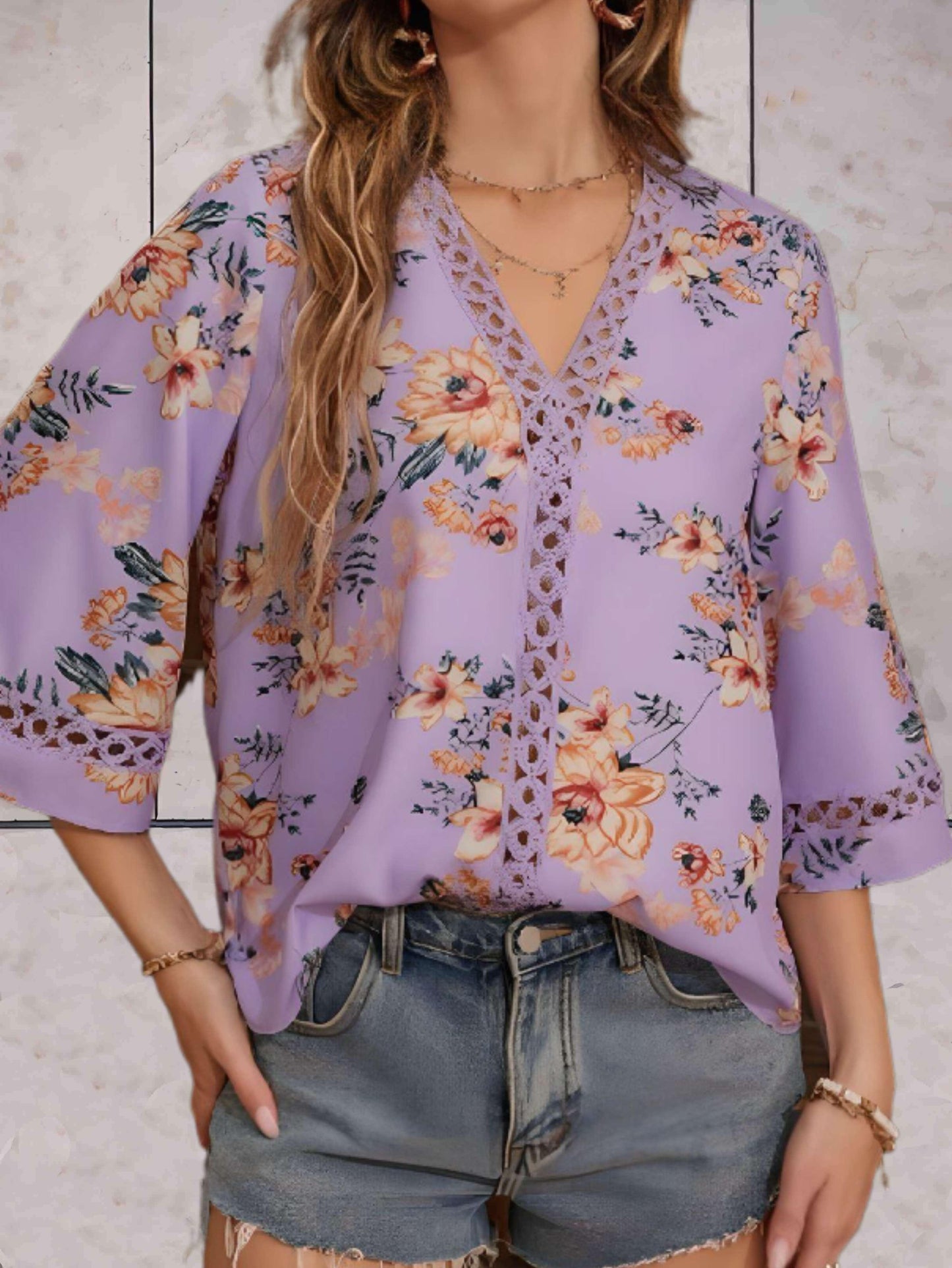 Women's Blouse - 3/4 Bell Sleeves in Lace