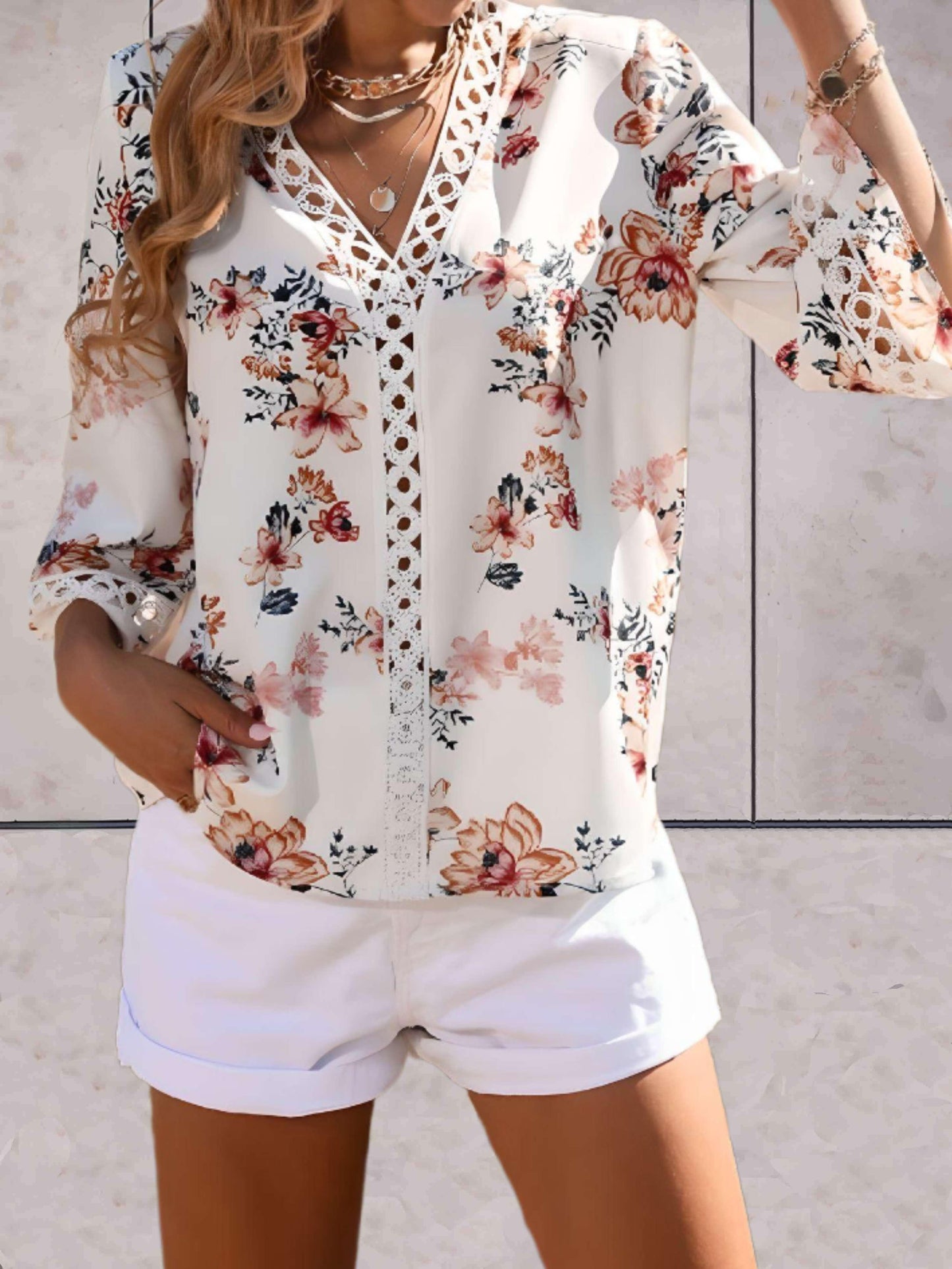 Women's Blouse - 3/4 Bell Sleeves in Lace