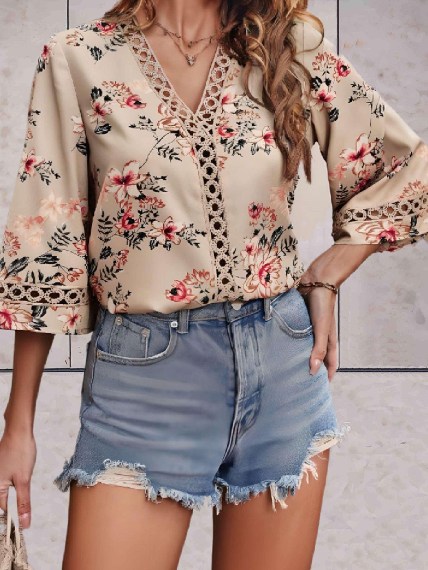 Women's Blouse - 3/4 Bell Sleeves in Lace