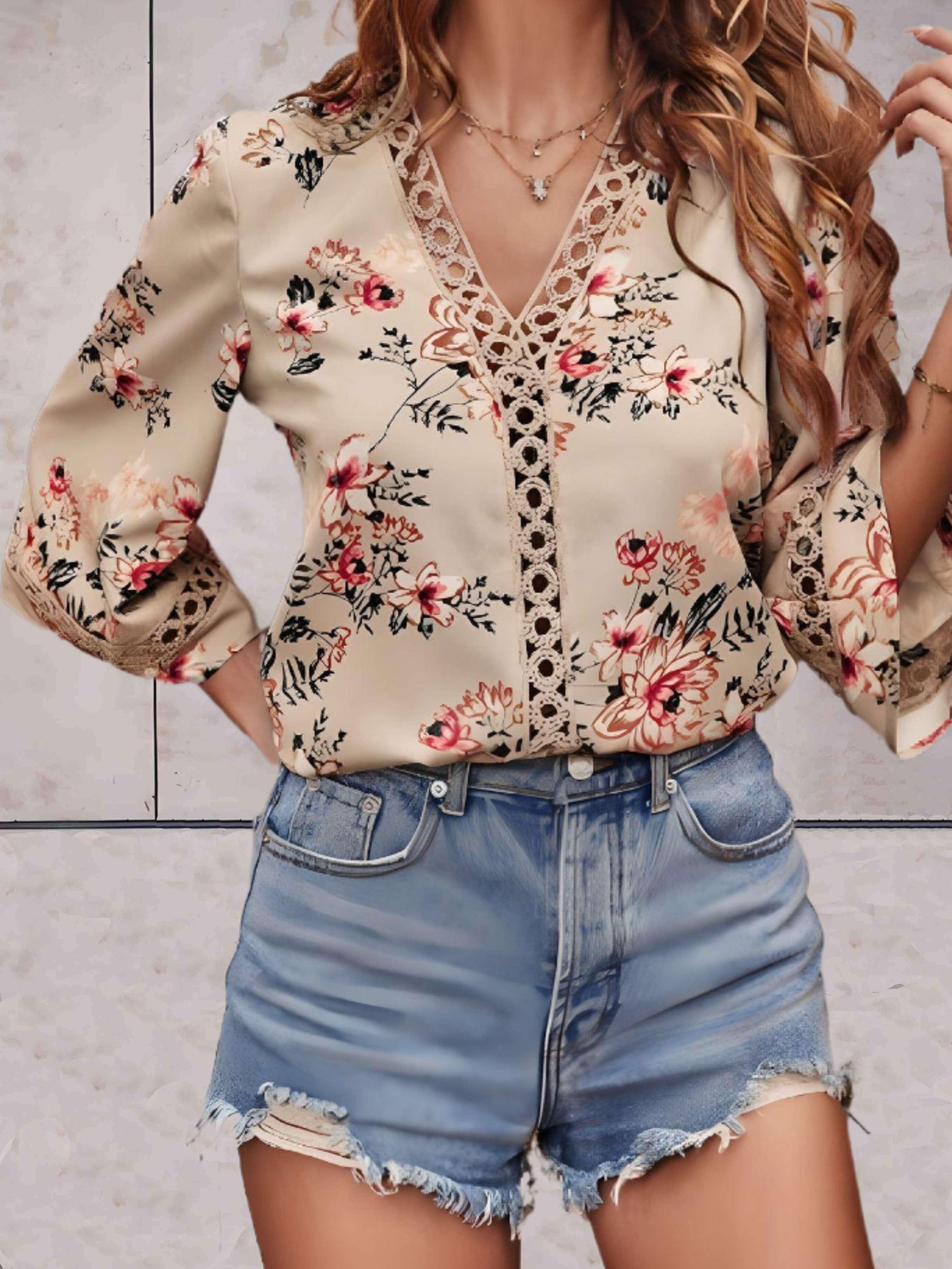 Women's Blouse - 3/4 Bell Sleeves in Lace