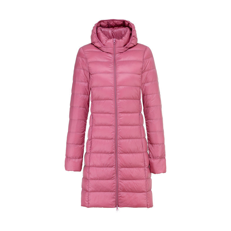 Sophie elegant long down jacket with removable hood