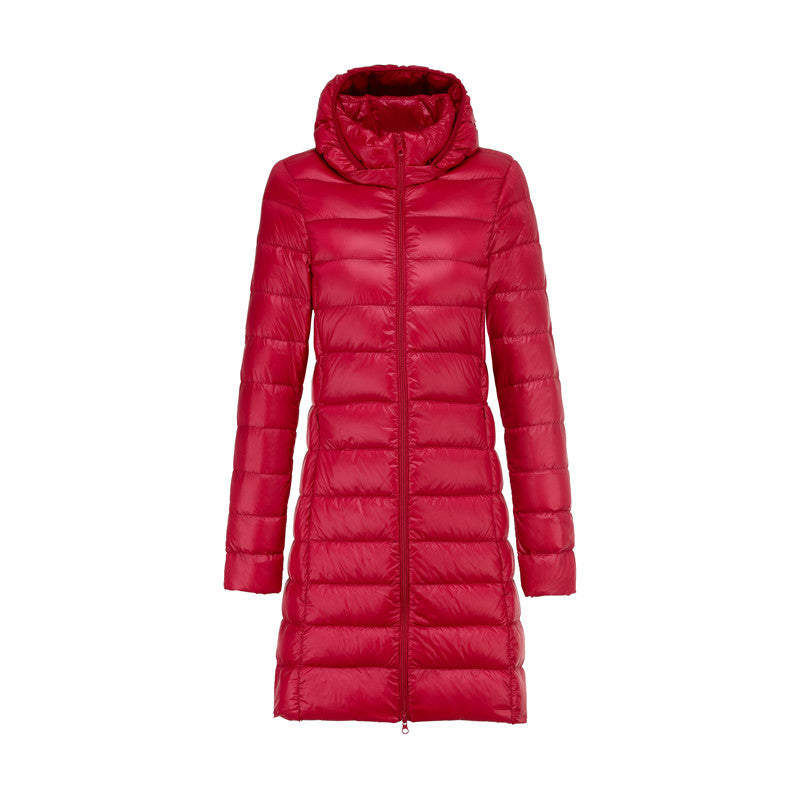 Sophie elegant long down jacket with removable hood