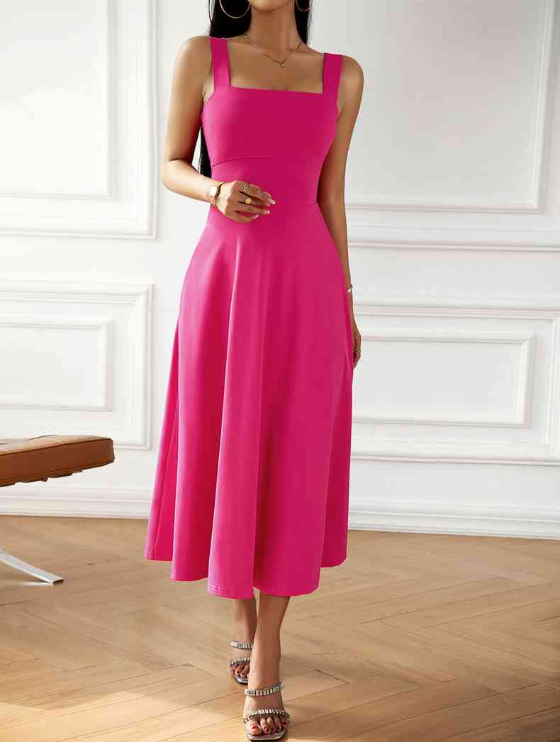 Emma Élégante Robe Midi à Encolure Carrée et Détail Nœud