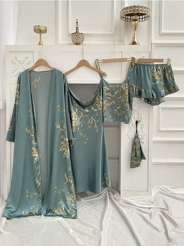 Léa Élégante Pyjama Set en Satin (4 pièces)