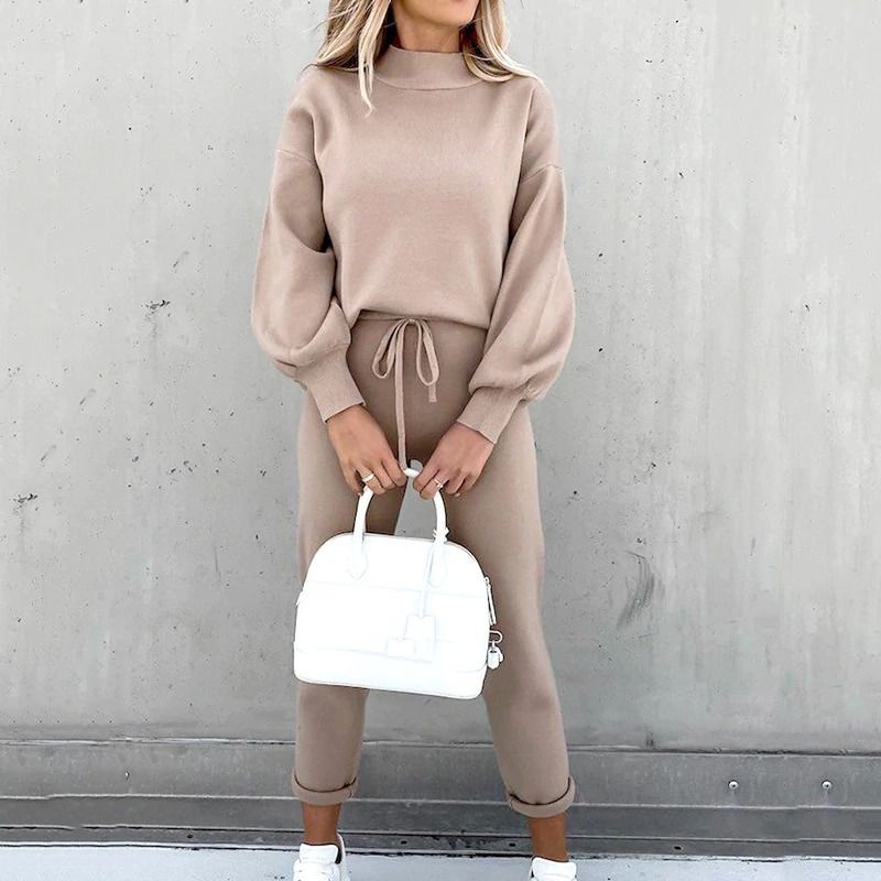 Women's Loungewear Set - Long Sleeve Crew Neck Sweatshirt