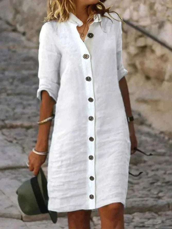 Women's Shirt Dress - Long Sleeves Rolled Up Versatile