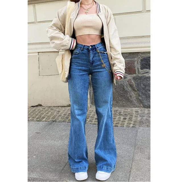 High-Waisted Flared Jeans for Women - Retro Style Comfortable Durable