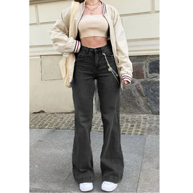 High-Waisted Flared Jeans for Women - Retro Style Comfortable Durable