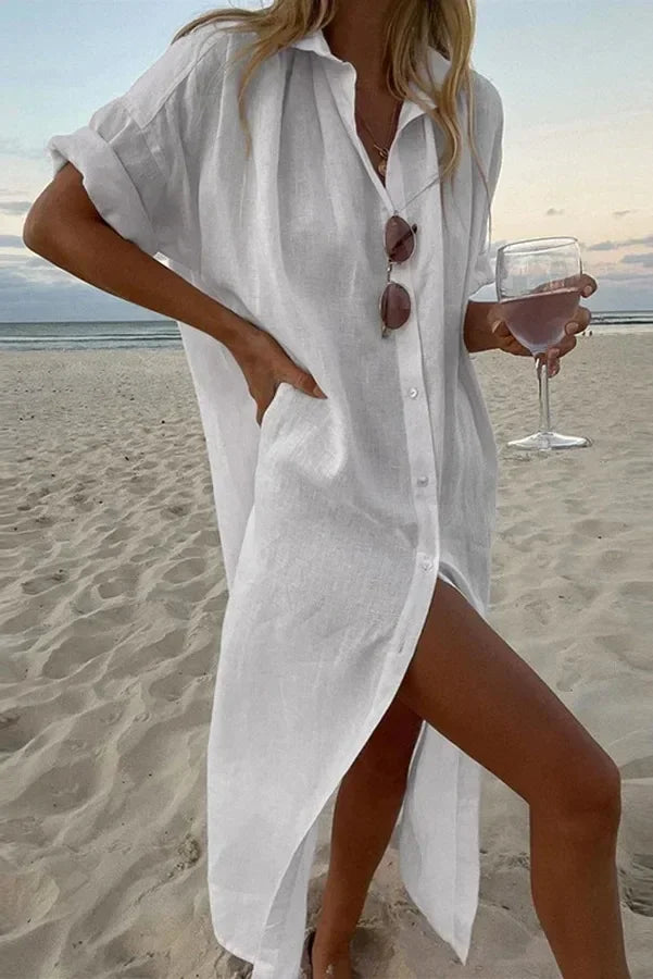 Long Dress for Women - Buttoned Long Sleeves