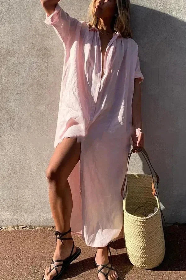 Long Dress for Women - Buttoned Long Sleeves
