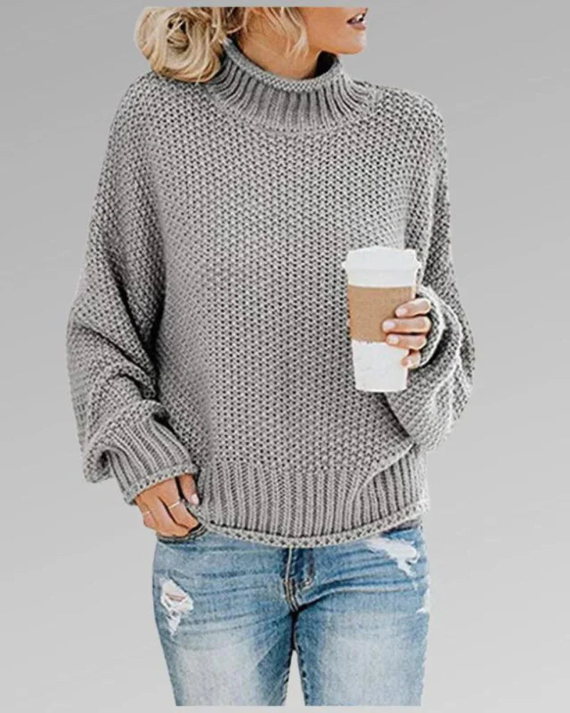 Emma – Elegant thick knit sweater with turtleneck and balloon sleeves