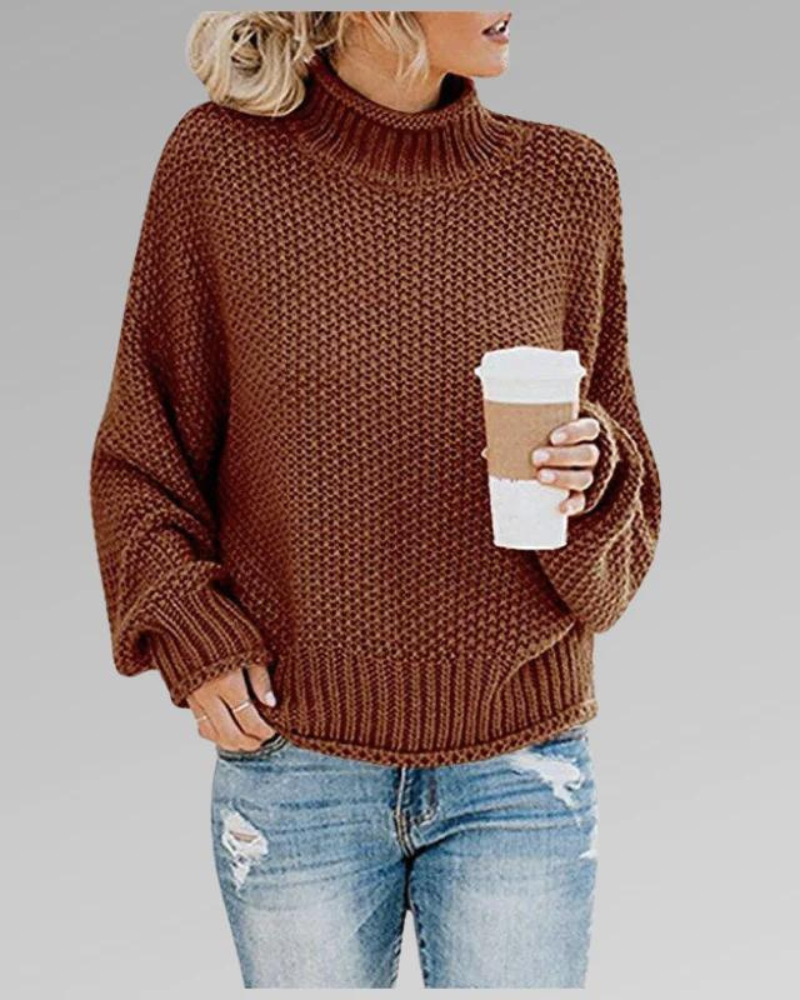 Emma – Elegant thick knit sweater with turtleneck and balloon sleeves