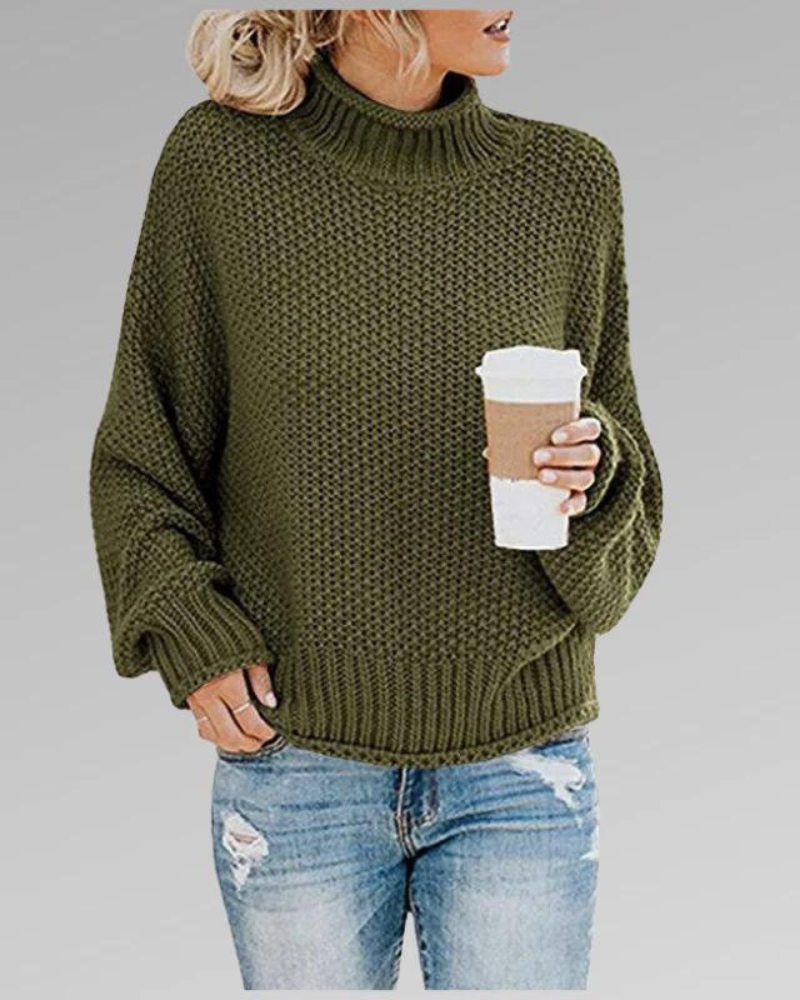 Emma – Elegant thick knit sweater with turtleneck and balloon sleeves