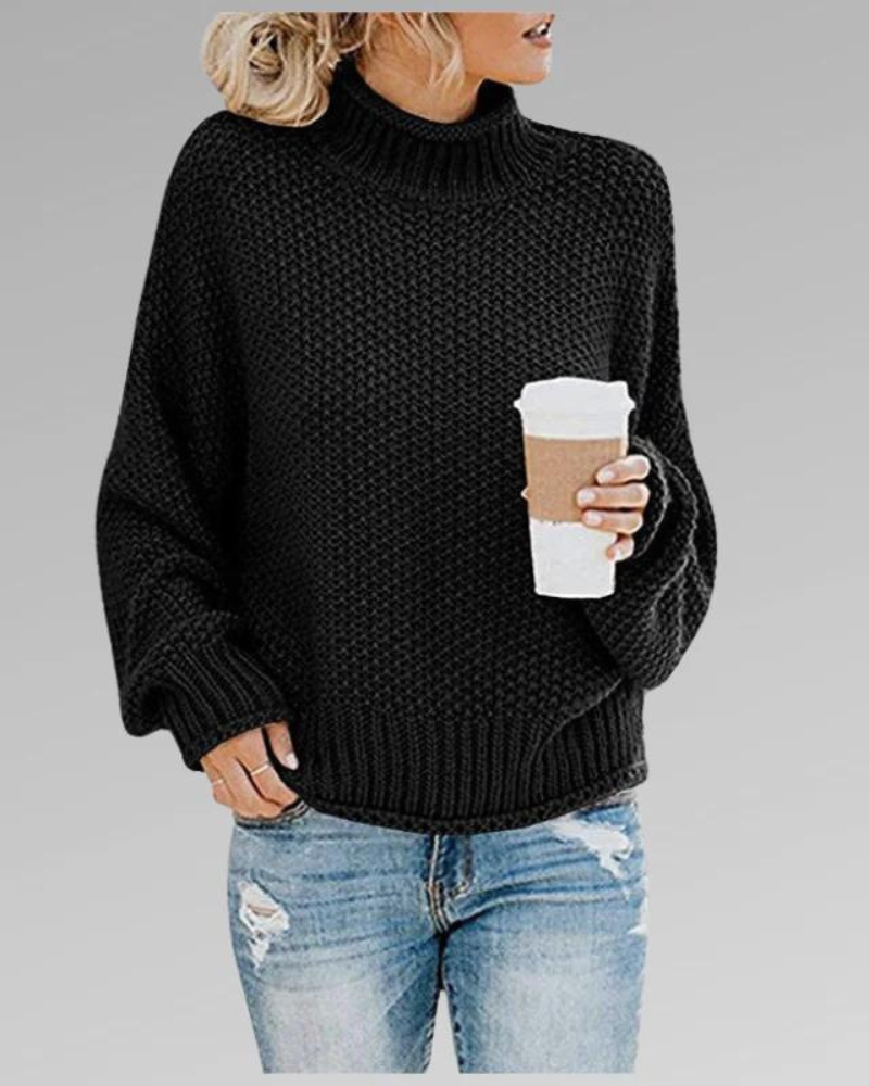 Emma – Elegant thick knit sweater with turtleneck and balloon sleeves