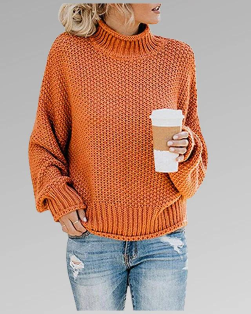 Emma – Elegant thick knit sweater with turtleneck and balloon sleeves