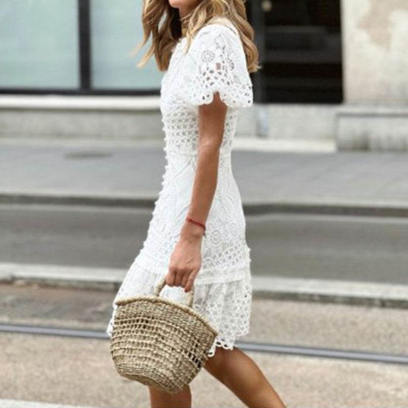 Léa Élégante Dentelle Midi Robe d'Été