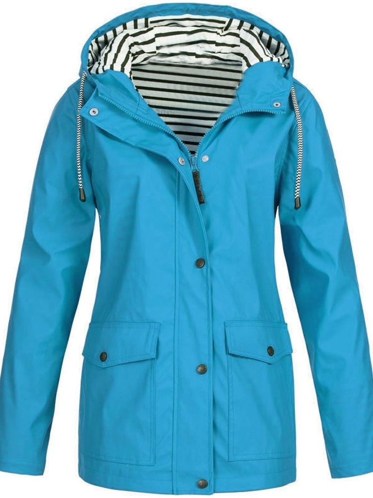 Clara – Elegant waterproof hooded jacket with zipper and snap buttons closure