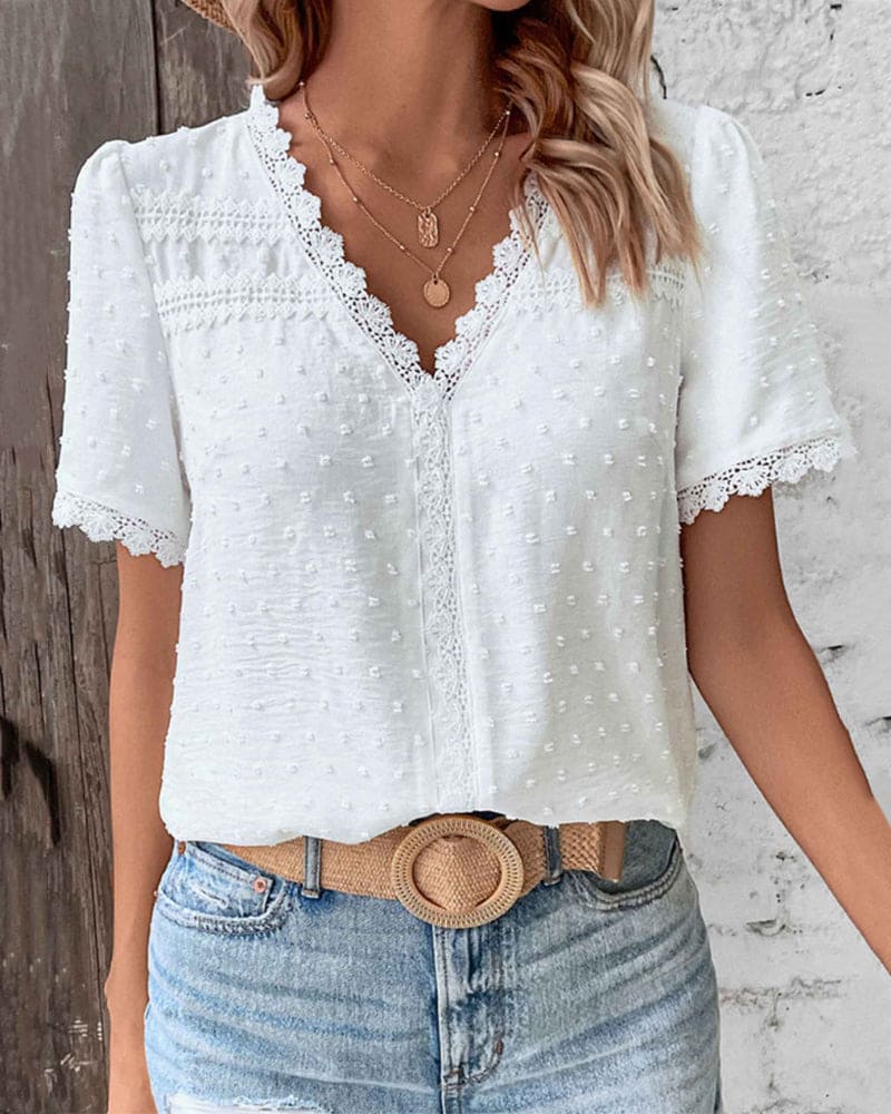 Claire Elegant Soft V-Neck Blouse White