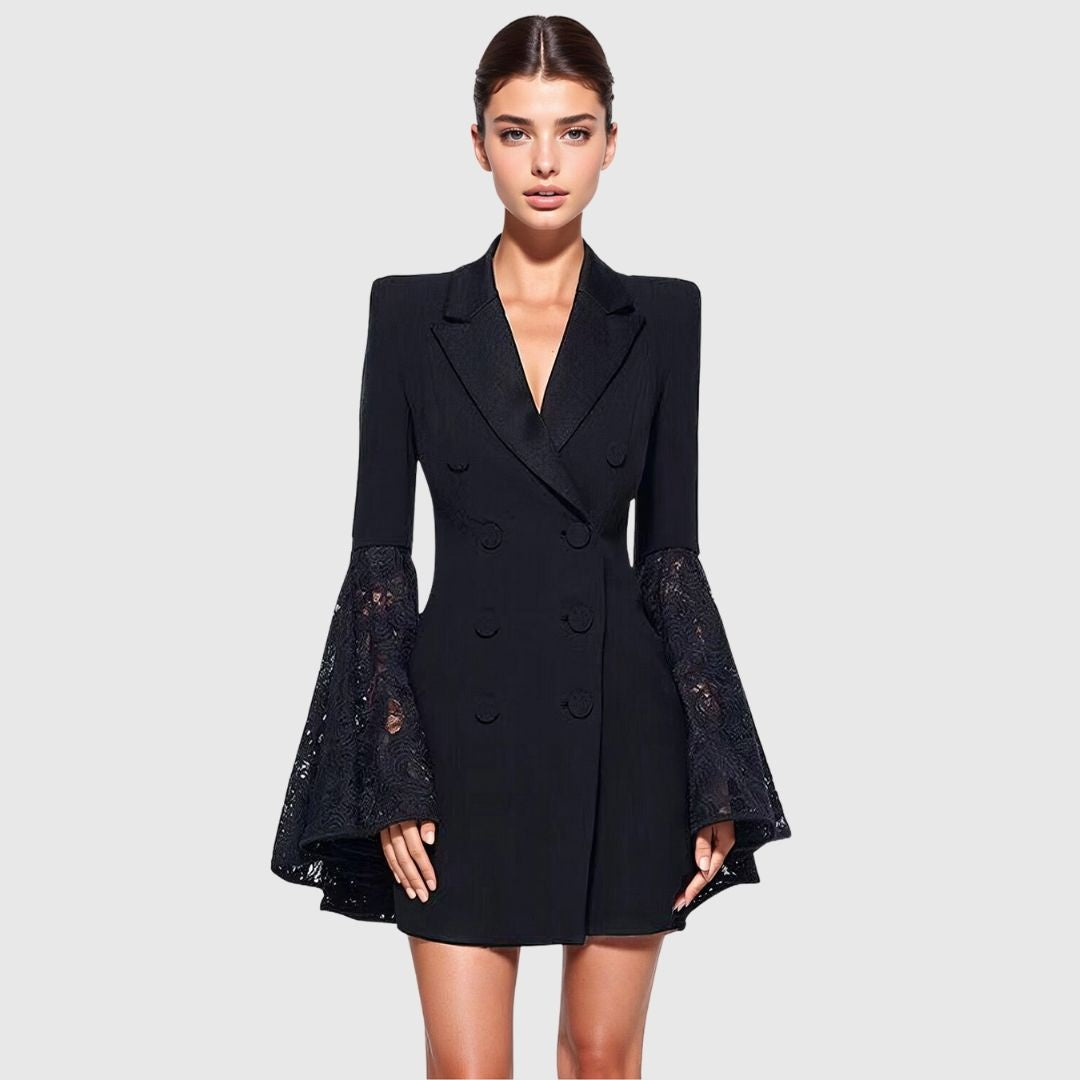 Women's Blazer Dress - C Long Sleeve Flared Lace
