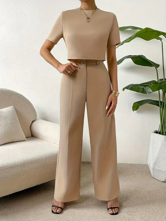 Completo Donna – Top Corto Aderente & Pantalone Vita Alta Largo