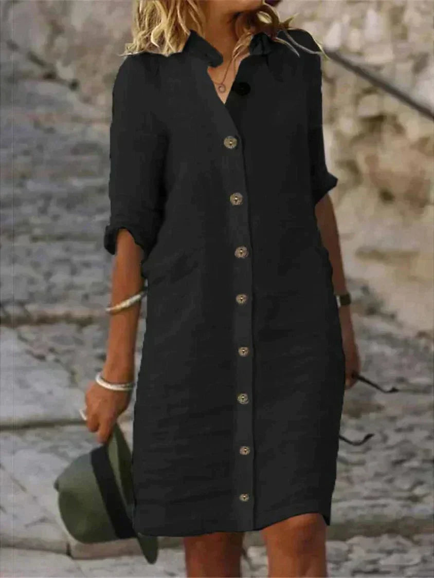 Women's Shirt Dress - Long Sleeves Rolled Up Versatile