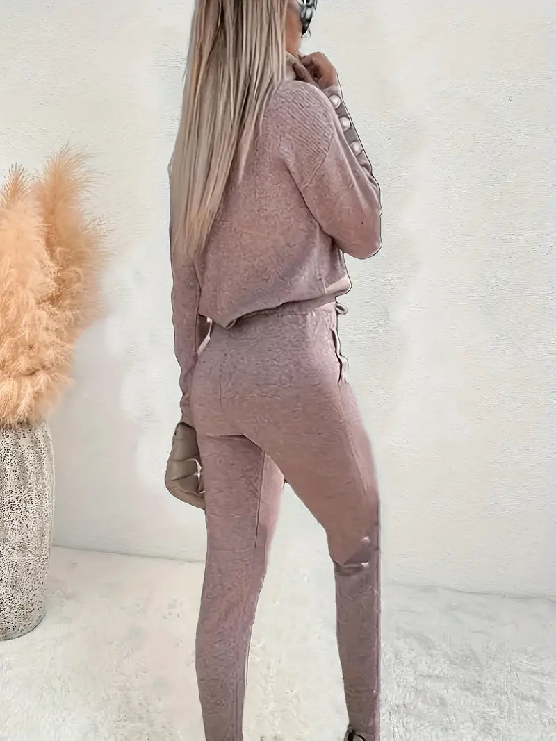 Casual Women's Set - Long Sleeve Textured Top