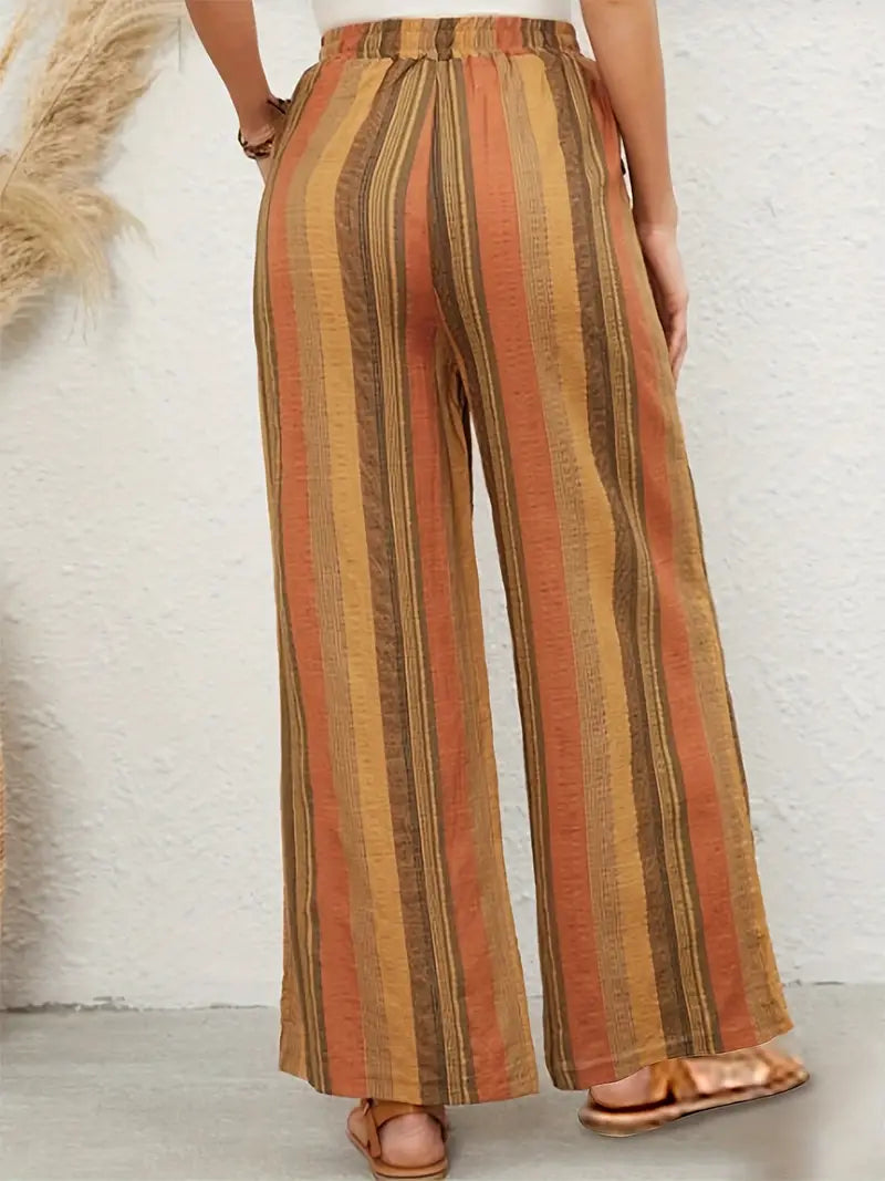 Women's Wide Leg Pants - High Waist Elastic Belt