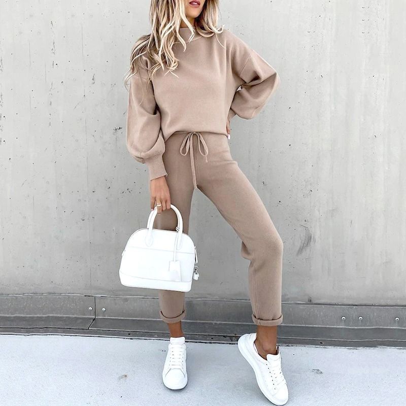 Women's Loungewear Set - Long Sleeve Crew Neck Sweatshirt