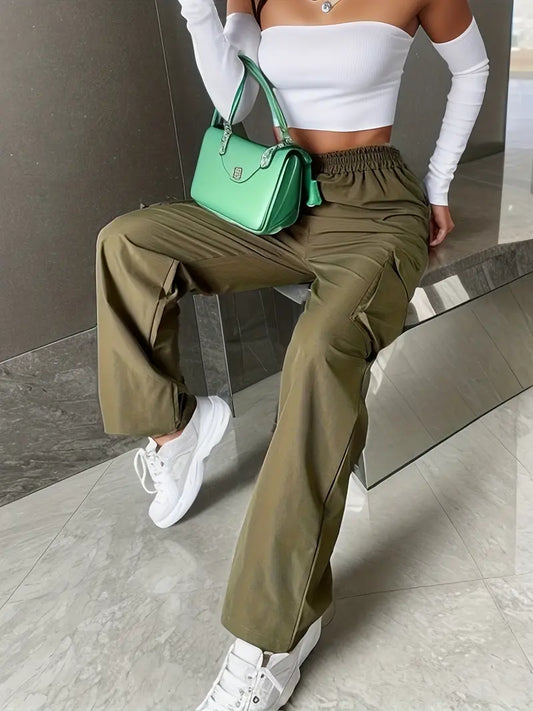 Pantalon Cargo Femme - Taille Élastique Coupe Droite Confortable