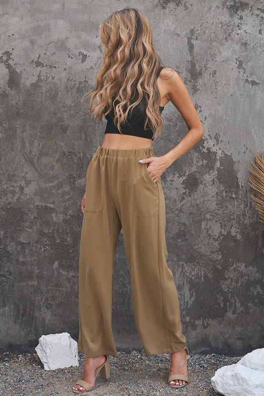 Pantalon Large Femme - Taille Haute Élastique