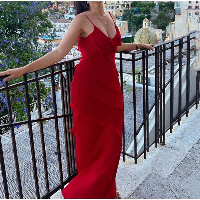 Evening Dress for Women - Long Fitted - Thin Straps