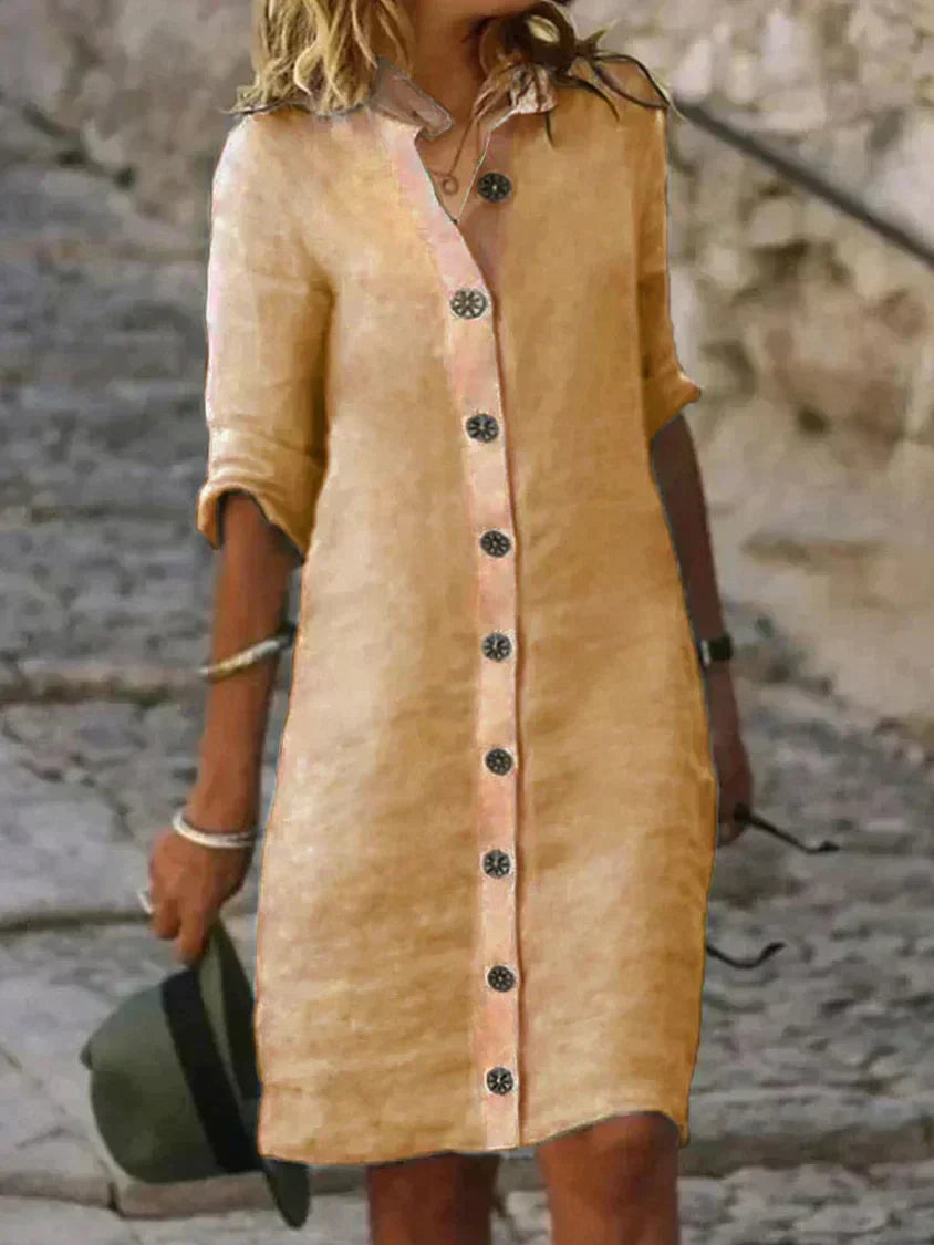 Women's Shirt Dress - Long Sleeves Rolled Up Versatile