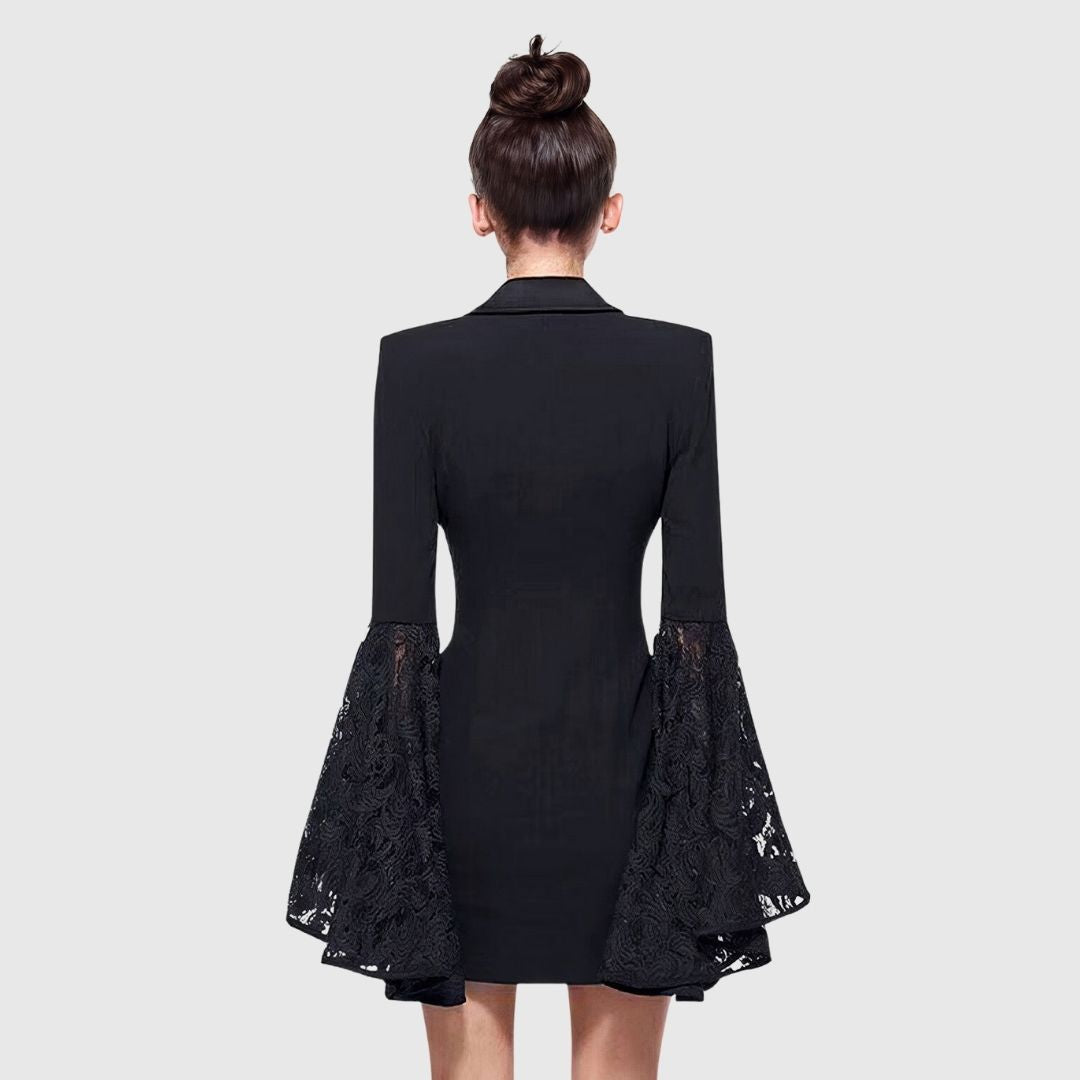 Women's Blazer Dress - C Long Sleeve Flared Lace
