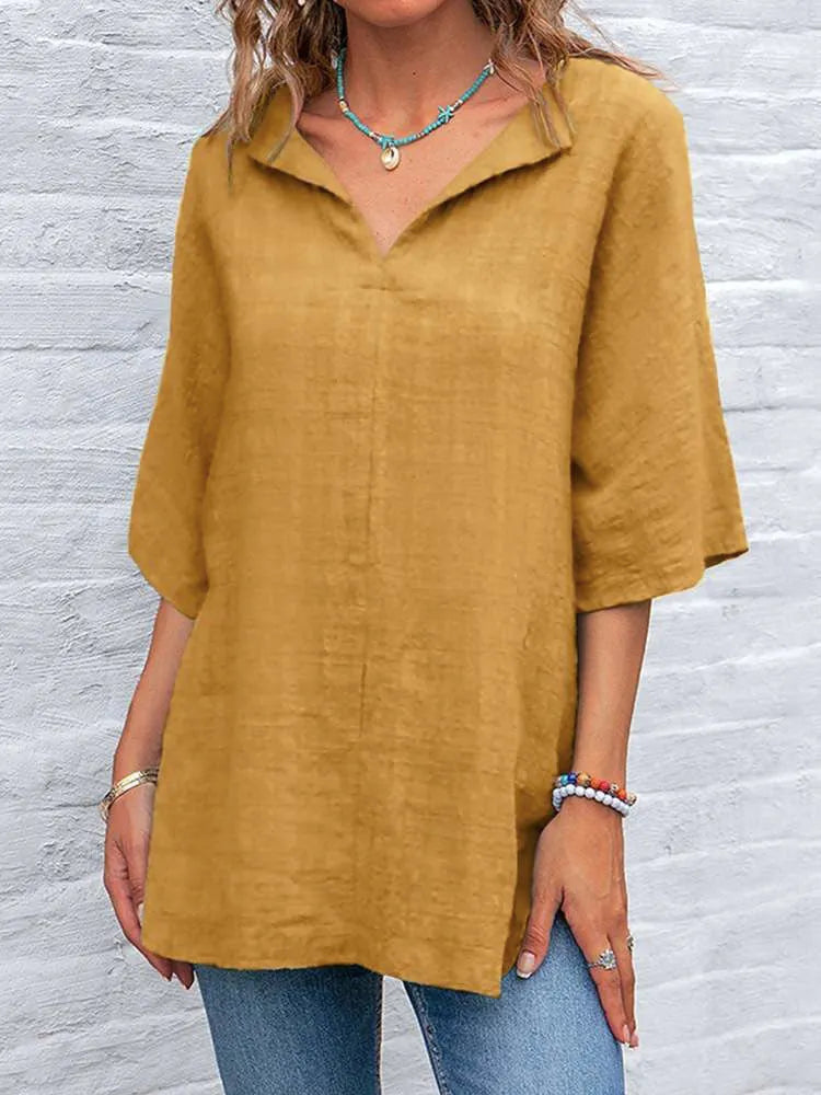 Women's Blouse - V Neck 3/4 Sleeves