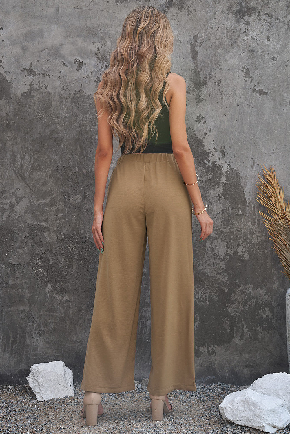 Women's Wide Leg Pants - High Waist Elastic