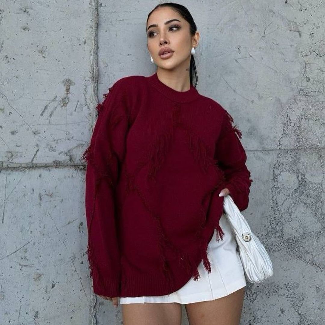 Warm Wool Sweater with Woven Details
